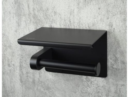 Round wc papír tartó polccal, fekete