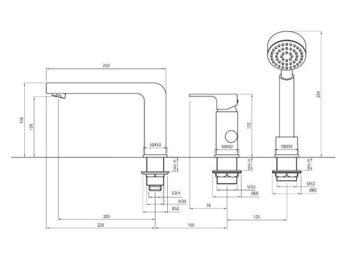 Azalia kádtöltő csaptelep 3 lyukas 