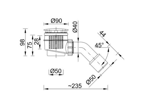 Zuhanytálca szifon O50 mm, krómozott, tisztítható bűzzárral
