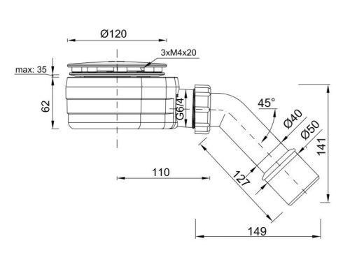 Zuhanytálcaszifon O90 mm, krómozott, 60 mm alacsony